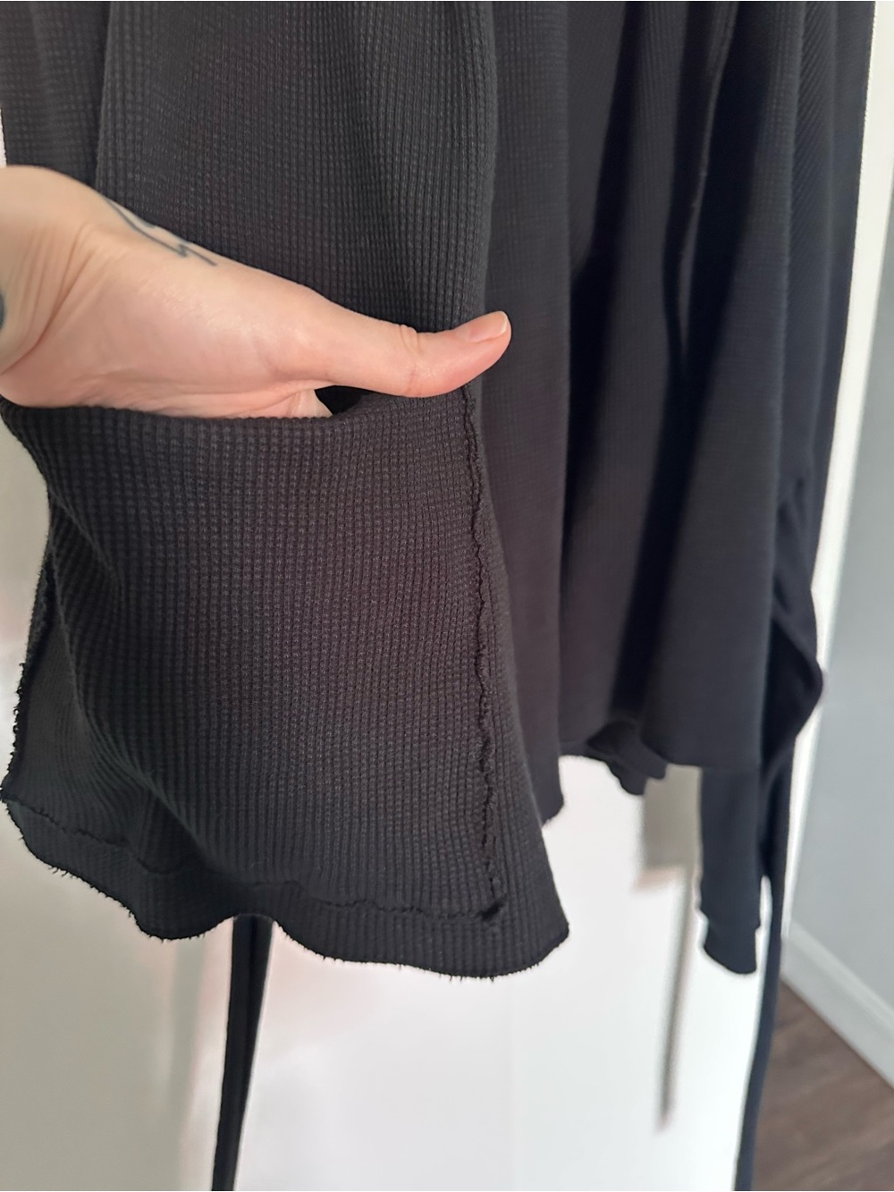 ~Gaia Conceptions HOODED COCOON BELTED SHIRT JACKET Black Large~ - Picture 5 of 8